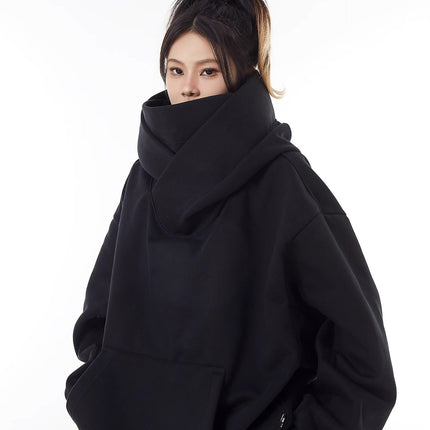 Loose High Collar Fleece Lined Hoodie