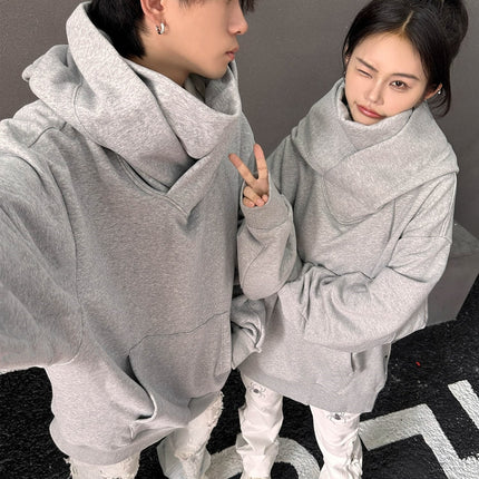 Loose High Collar Fleece Lined Hoodie