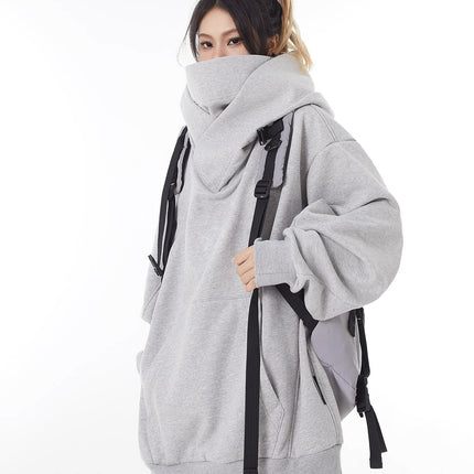 Loose High Collar Fleece Lined Hoodie