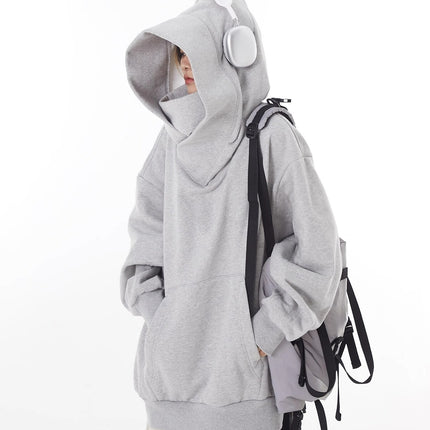 Loose High Collar Fleece Lined Hoodie